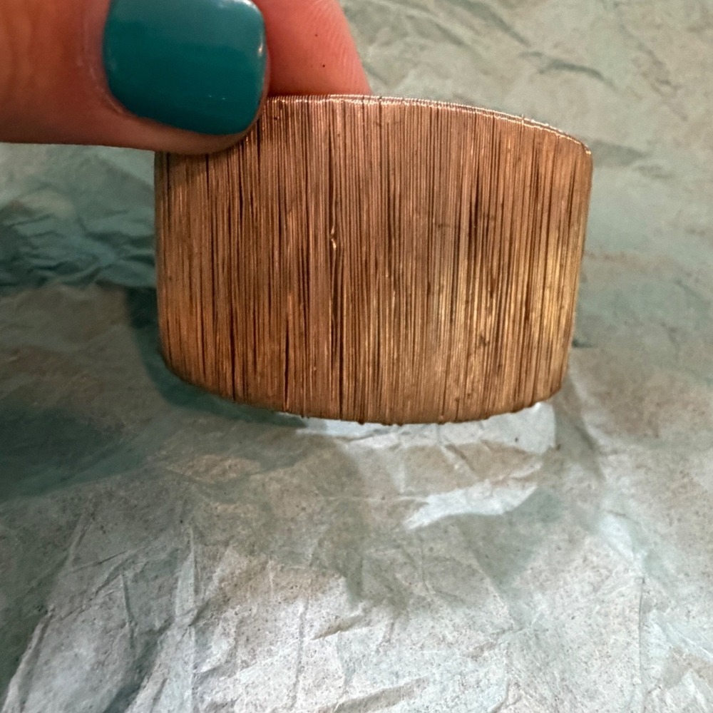 Gold Tone Textured Wide Ribbed Cuff‎ Bracelet Modernist Statement Jewelry